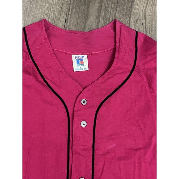 Vtg Russell Athletic Men’s Blank Button Up Jersey Pink XL Made In USA 1/2 Sleeve - Picture 5 of 9